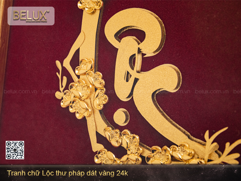 Tranh chữ Lộc thư pháp dát vàng 24k - 32x25cm